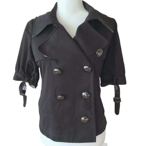 Burberry Blue Label Brown Cropped Trench Style Short Sleeved Jacket Sz 38